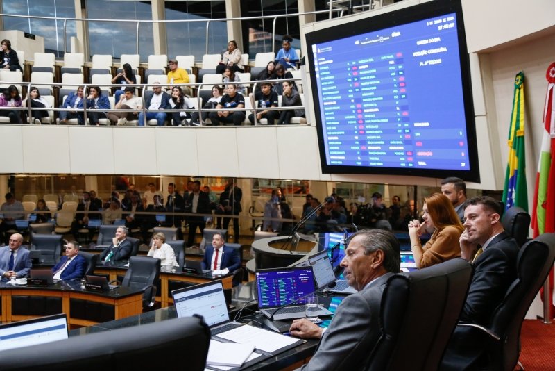 Plenário da Assembleia Legislativa de Santa Catarina durante a votação que aprovou o reconhecimento do Memorial Padre Léo como ponto turístico religioso.