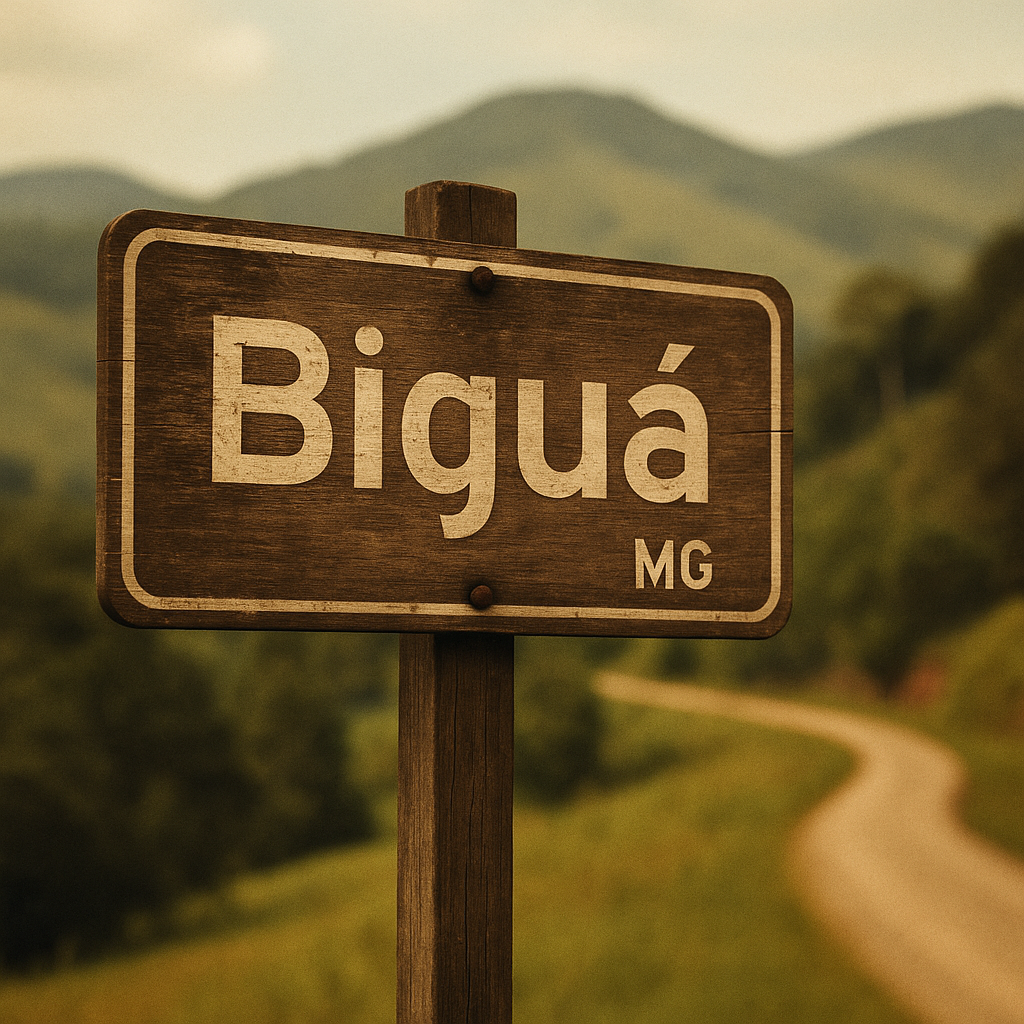 Placa do vilarejo de Biguá, em Minas Gerais, local de nascimento do Padre Léo.